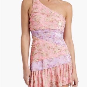 LoveShackFancy One-Shoulder Pink and Purple Floral Dress